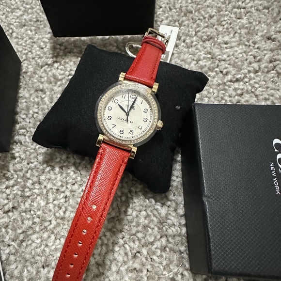 NEW|AUTHENTIC COACH MADISON GOLD RED LEATHER CRYSTALS WOMEN'S 14502400 WATCH - Picture 5 of 12